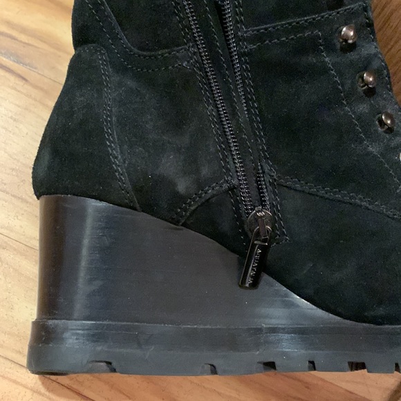 Aquatalia Marvin K 8-1/2 waterproof suede wedge zip & lace up black ankle bootie - Picture 8 of 15